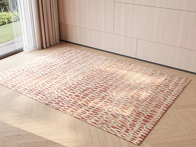 Square Red And White Patterned Rug On Wooden Floor In Modern Room With Natural Light 3d model