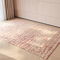 Square Red And White Patterned Rug On Wooden Floor In Modern Room With Natural Light
