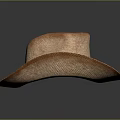 Classic Brown Straw Hat Featuring Leather Band Blue Beads And Round Badge