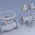 Green And Gray Industrial Valves With Red Handwheels And Flanges
