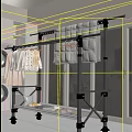 Floor Standing Clothes Rack with Hanging Clothes Quilt and Washing Machine in Indoor Laundry Area