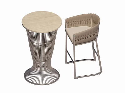 Stylish Woven Bar Stool With Metal Frame Light Fabric Seat And Matching Round Table 3d model