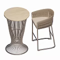 Stylish Woven Bar Stool With Metal Frame Light Fabric Seat And Matching Round Table