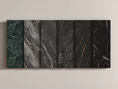 Modern Decorative Wall Paneling Showcasing Multiple Marble Textures Dark Green Black And Golden Veins 3d model