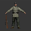 Man Wearing Military Uniform and Cap Holding Rifle in Standing Pose Against Dark Background