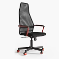 Ergonomic Black Mesh Office Chair With Red Accents Adjustable Height And Caster Wheels