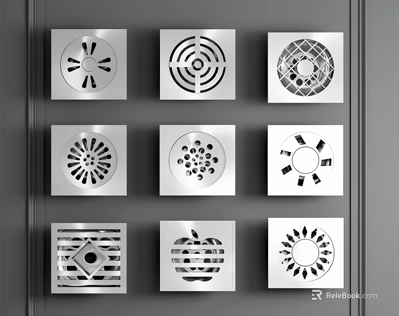 Bathroom Floor Drains with Various Stainless Steel Decorative Patterns 3d model