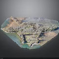 Scenic Aerial View of Island with Blue Water Trees and Buildings
