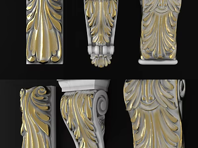 Classical Carved Capitals With Gold Leaf Patterns And White Base Details 3d model