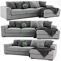 Modern Gray Double Sofa Design With Decorative Pillows And Throw Blanket 3d model