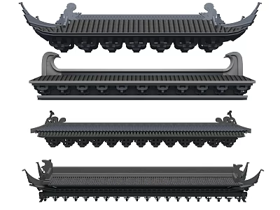 Traditional Chinese Architectural Components Featuring Ornamental Roof Eaves And Brackets Design 3d model