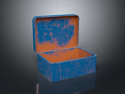 Home Blue Open Storage Box with Orange Interior and Distressed Texture 3d model