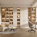 Modern Cream Style Study Desk and Chair Suspended Table Bookcase Locker Computer Table and Chair Book Ornaments Bay Window 3d model