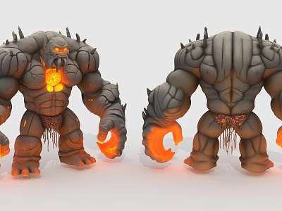 Muscular Stone Giant With Burning Lava Hands Spikes And Glowing Chest Game And Movie Character 3d model