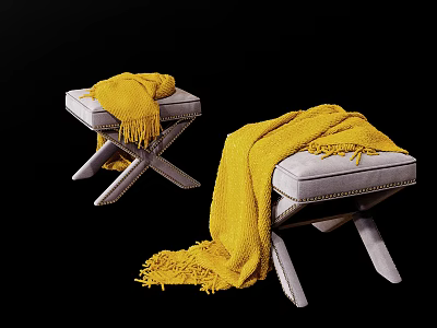 Modern Cross Leg Stools With Gray Seats And Yellow Knit Blankets 3d model