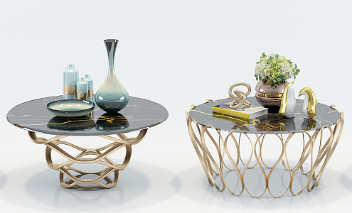 Modern Round Table Fashion Simple Metal Glass Coffee Table Side Table Decorations Ornaments Combination 3d model