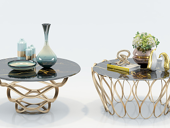 Modern Round Table Fashion Simple Metal Glass Coffee Table Side Table Decorations Ornaments Combination 3d model