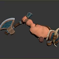 Muscular Warrior Game Character With Spear Blue Arm Guards And Leather Waist Gear
