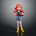 Game Movie Character With Red Hair Black Polka Dot Top Blue Denim Shorts Yellow Boots