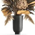 Natural Dried Flower Arrangement in Black Vase with Palm Leaves and Pampas Grass