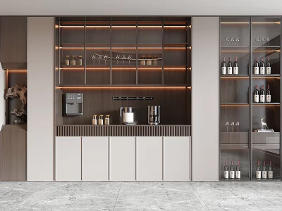 Modern Wine Cabinet Interior Design With Glass Doors LED Lighting And Wine Bottles 3d model