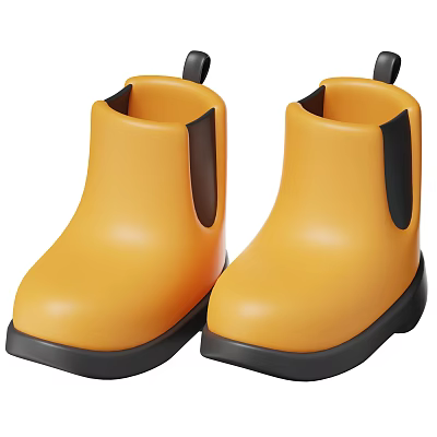 Yellow Rain Boots With Black Soles And Stylish Black Trim Design Details 3d model