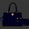 Blue Quilted Handbag Set With Circular Logo And Matching Small Pouch 3d model