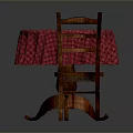 Round Dining Table With Red Plaid Tablecloth And Wooden Chair In Gray Background