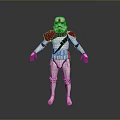 Humanoid Soldier in White Armor with Red Shoulder Pads and Backpack Details