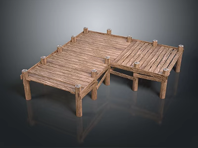 Wooden Outdoor Platform Furniture With Plank Surface And Support Legs Design 3d model