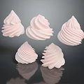 Five Pink Meringues With Swirled Texture On Dark Background And Reflections 3d model