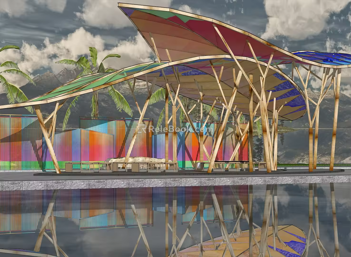 Leaf-shaped porch pavilion 3d model