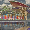 Leaf-shaped porch pavilion 3d model
