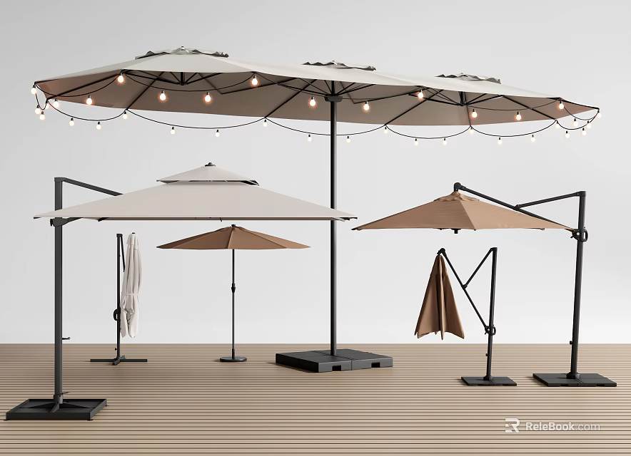 Outdoor Patio Canopy Umbrellas with String Lights Foldable Design and Modern Styles 3d model 