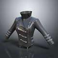 Black Leather Jacket With Stand Collar Button Details And Striped Cuffs