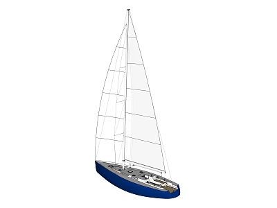 Blue Hull Sailing Boat With White Sails And Mast On Deck 3d model
