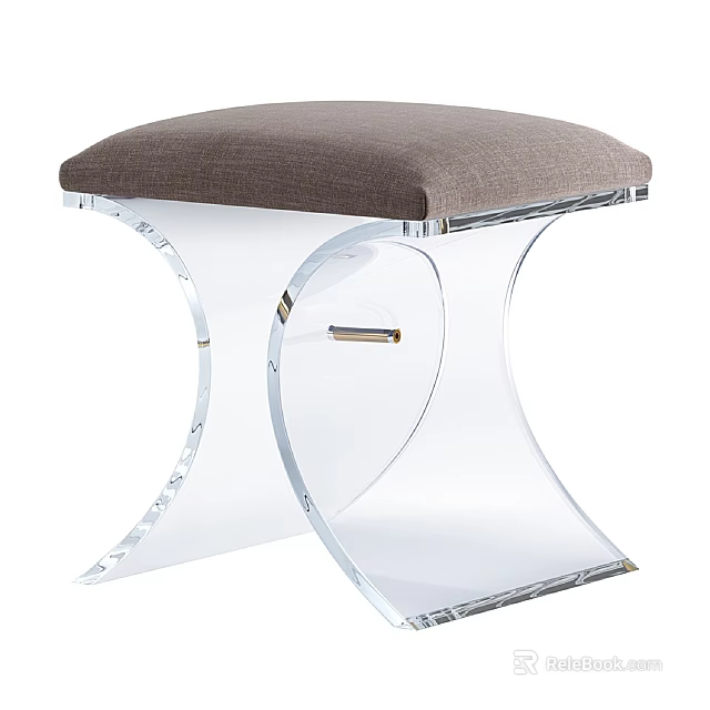 Modern Acrylic Stool With Gray Padded Seat And Transparent Curved Frame Design 3d model 