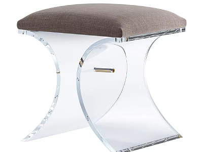 Modern Acrylic Stool With Gray Padded Seat And Transparent Curved Frame Design 3d model