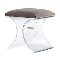 Modern Acrylic Stool With Gray Padded Seat And Transparent Curved Frame Design