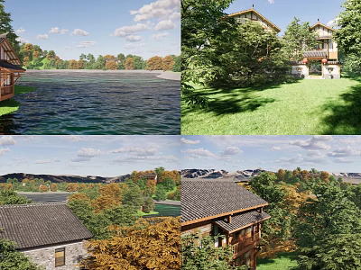 Modern Park Waterfront Landscape Planning Park Landscape 3d model
