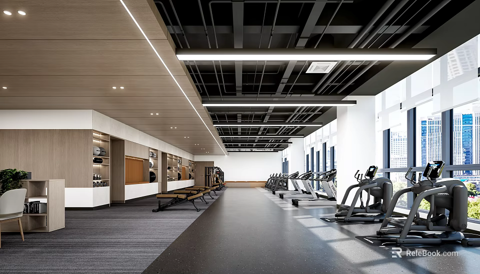 Modern Fitness Gym Interior With Various Equipment And Spacious Layout 3d model 