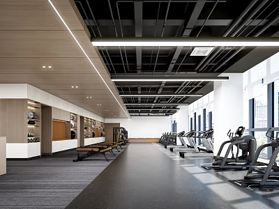 Modern Fitness Gym Interior With Various Equipment And Spacious Layout 3d model