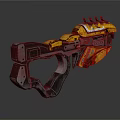 Futuristic Sci Fi Gun With Yellow Black Design Spiked Barrels And Mechanical Grip Details