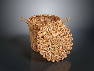 Handwoven Wicker Storage Basket With Lid And Handles For Home Use 3d model