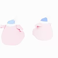Pink Polygonal Pig Carving Sculpture with Blue and White Santa Hat Geometric Design