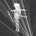 Anime Style Woman In Black Uniform With Hat Holding Two Swords In Geometric Environment