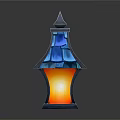 Elegant Decorative Lantern Furniture Featuring Blue Glass Shade Pointed Top And Warm Yellow Light