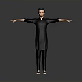 Child Standing With Arms Outstretched In Black Outfit Against Gray Background