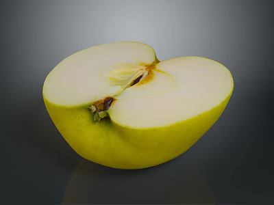 Fresh Yellow Apple Cut Open With Juicy Flesh And Core 3d model