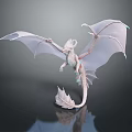 White Game Movie Fantasy Dragon Character with Large Transparent Wings and Feathered Tail